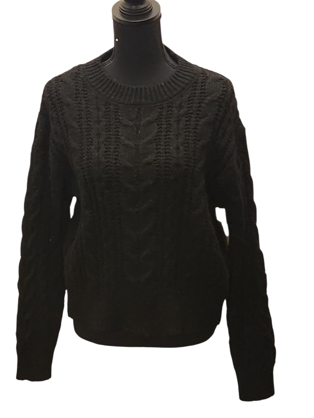 No Boundaries Black Cable Knit Crewneck Drop Shoulder Sweater